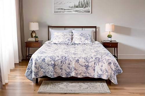 Alguna vez Boutis Patchwork Bleu Jouy, Manta acolchada para 2 personas, funda de cama, 230 x 250 cm, con 2 fundas de almohada de 65 x 65 cm, colcha acolchada para 2 personas, sábana de flores, regalo