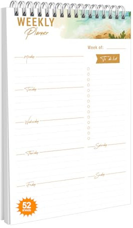 Wochenplaner Block, To-Do-Listen-Notizblock mit 52 undatierten Blättern, 17.6 x 25 cm, Wochenplaner für Frauen und Männer, Arbeit, Studium und Alltag, B5-KA