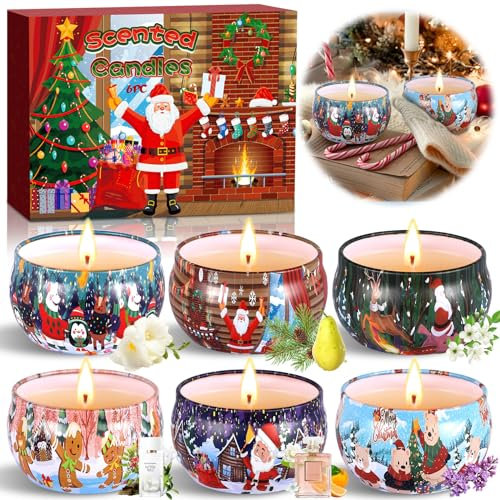 ZPQAODI Bougies Parfumées, Bougie Noel 6 Bougie Parfumée de Noël Bougies d'Aromathérapie en Cire De Soja Naturelle pour L'aromathérapie Mariage Bath Yoga Cadeau de Fête des Mères, pour Fête Décor
