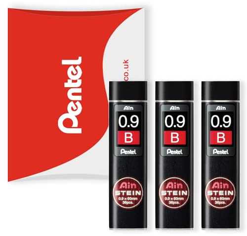 Pentel Ain Stein Druckminen - für Automatik/Druckbleistifte - in Pentel Kissenverpackung (0,9 mm B, 3 Stück)