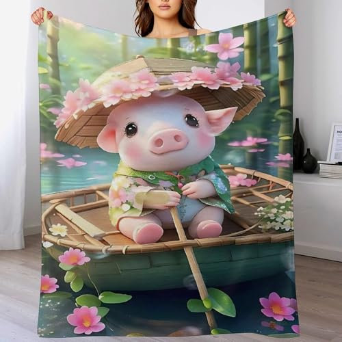 PAZZK Süßes Schwein Decke Flauschig & Super Weich - Hochwertige Flannel Fleecedecke Auch Als Wohndecke, Tagesdecke, Sofadecke & Wohnzimmer Geeignet - Überwurf Decke Sofa & Couch,（130×180cm）