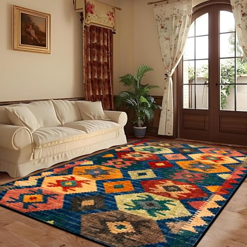 TYJDTYR Rugs Living Room Large 200x290cm, Fashionable Modern multicolor rhombus Geometric Splicing, Low Pile, Soft Touch, Non Slip, Washable Rug for Bedroom, Fireplaces, Office, Floor Carpet.