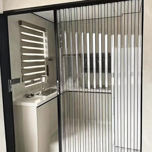 Falttüren Innentüren Falttüren aus Klarem, Glänzendem Acryl mit Abschließbarem Griff, Schiebe-Raumteiler für Küche und Bad, Schwarze Magnetische Falttür mit Oberen und Unteren Schienen(92x96in(233.7x2