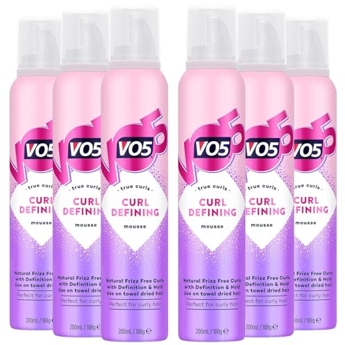 VO5 Curl Defining Mousse with Definition and Hold, Perfect for Curly Hair Provides Bouncy Natural Frizz Free Lasting Curls Protect from Heat Damage, 200ml (Pack of 6)