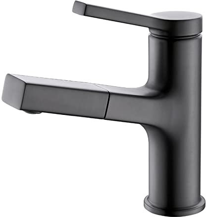 Wasserhahn Waschtischmischer Küchenarmatur mit ausziehbarer Brause Einhebelmischer für Küche Badezimmerspüle Badarmaturen Mischbatterie Waschtischmischer mit Dusche Schwarz (Farbe: