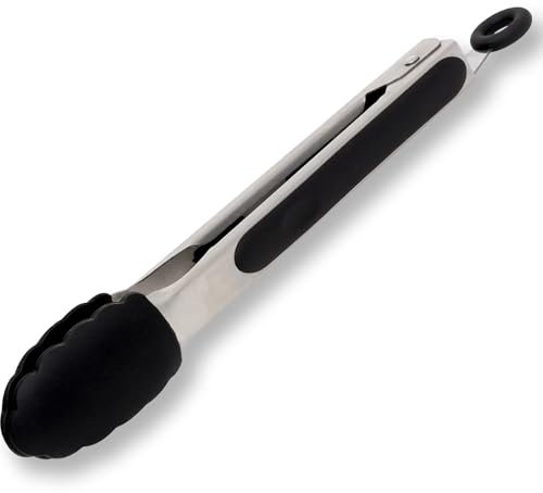 HENSSLERS® Grillzange Silikon [EDELSTAHL] - Küchenzange mit rutschfestem Griff - Hitzebeständige Silikonzange - Grill Zange Küche - Kochzange geeignet als Fleischzange (Klein)