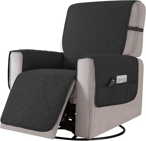 Liegesofa Sesselbezug, esselschoner Sesselauflage, Sesselschoner mit Taschen, Fernsehsessel Schutzbezug Anti-Rutsch für Zuhause mit Kindern und Haustieren Hund (Schwarz, Klein)