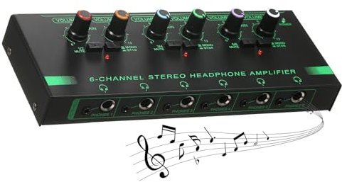 Yinhing Amplificatore per Cuffie Stereo a 6 Canali, Amplificatore per Cuffie in Metallo per Sala di Registrazione, con 6 Controlli di Volume Indipendenti per Applicazioni in Studio e Sul