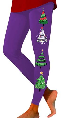 Damen-Leggings, elastische Hose, Thermo-Weihnachts-Leggings für Damen, Weihnachtsbäume, Druck, Workout-Leggings, Po-Heben, Fitness-Leggings, Schottenkaro, Leggings für Damen, UK, violett, L