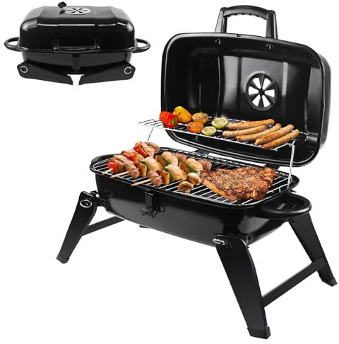 kisidus Barbecue Carbonella Pieghevole con Coperchio da Esterno Portatile Griglia BBQ Carbone Campeggio Piccolo Balcone