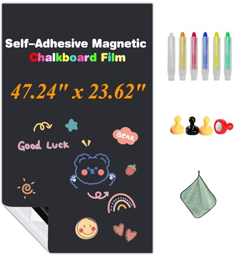 JUMUBOARD Self-Adhesive Chalkboard Sticker, 47.24 x 23.62 Magnetic Receptive Blackboard Wall Film, No Ghosting, Easy Write & Clean | Peel & Stick for Office, Home & Classroom,Incl. Accessories