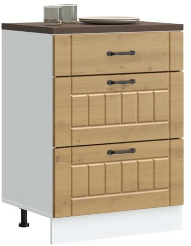 Myheimly Küchenschrank Küchenzeile,Küchenmöbel Einbauküche Schrank,Holzwerkstoff Schrank,artisian Oak,Kitchen Cabinet (3 Drawers),60 x 46 x 81.5 cm