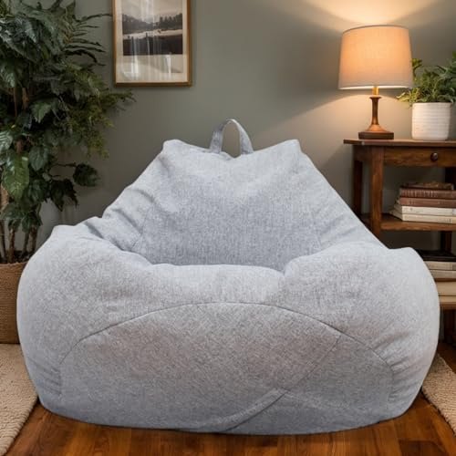 DOSYCOVUR Massive Bean Bag Géants Coussins De Sol Adultes Lecteur Chaise Gaming Salon Meubles Coussin De Bean Bag Velours Couleur Unie Facile À Laver,Gris,105 * 115cm