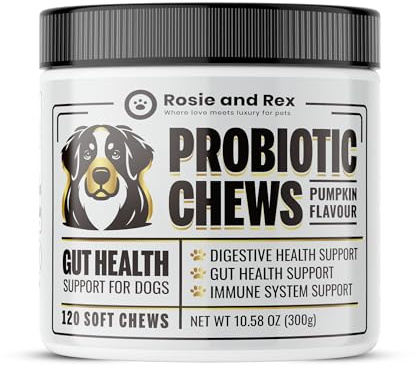 Rosie and Rex Probiotics for dogs, Pumpkin Powder dog treats – Dog probiotics for gut health, 120 chews, Pumpkin powder for Dogs, dog digestive supplements pet supplements