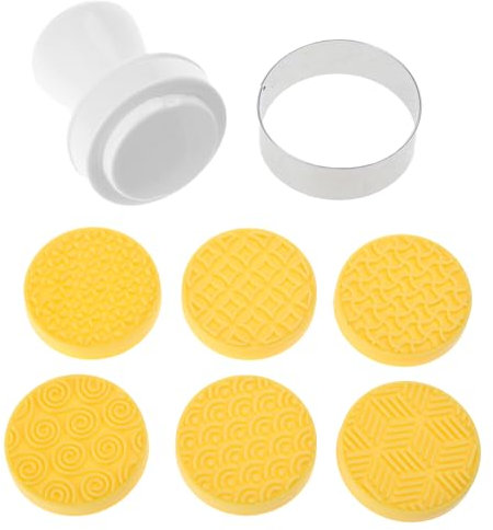 Mold Press with 6 Stamps Round Flower Decor Tools for Moon Cake Baking Cookie Stamps Pastry Biscuit Desser