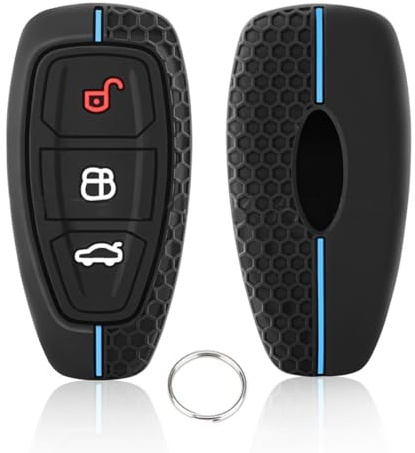 Chaexii VW Autoschlüssel Schutzhülle,Silikon Schlüssel Cover für Ford Focus Mk2 Mk3 Mk4 Kuga Edge Ranger Mondeo Fiesta Schlüsselhülle ,3 Tasten Ford Schlüsselhülle + Schlüsselring (Blau)