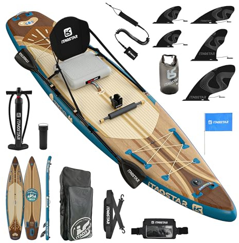 iTAOSTAR Wild 11'×36/11'6×34/12'6×33 Inflatable Paddle Board with Seat, One-Stop Premium SUP Board Gears, Tailored 5 Fins, Stable Stand Up Paddle Boards for Youth/Adults of All Levels