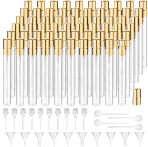 Domensi 60 Pcs 10ml Mini Perfume Bottle Fine Mist Atomizer Glass Refillable Bottles Decants Bulk for Perfumes Travel Glass Container with Atomizer Pump Kit for Toiletries Fragrance Liquid (Clear)