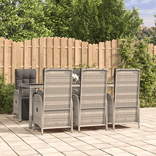 Festnight Rattan Gartenmöbel Set 6 Personen Verstellbar Gartenmöbel Set 6 Stühle mit Tisch Sitzgruppe Outdoor Terrassenmöbel Außen Gartentisch mit Stühlen Set Garten Essgruppe mit Hochlehner