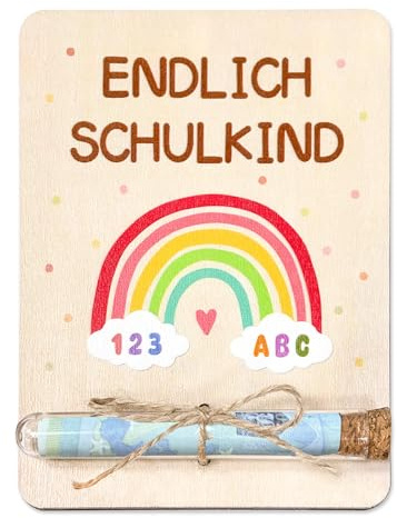 Einschulung Geschenk, Geldgeschenk Schulkind Verpackung aus Holz, Original Geschenke zur Einschulung Mädchen & Jungen, Inhalt Schultüte Füllung Schulanfang Schuleinführung Schulkind Geschenk