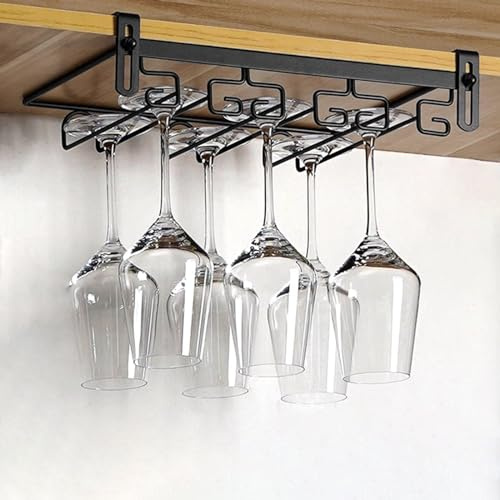 Wall Mounted Wine Rack Gold Glassware Drying Hanger No Drill Holder for Wine Champagne & Cocktail Glasses Under Shelf & Cabinet Stylish Storage Solution