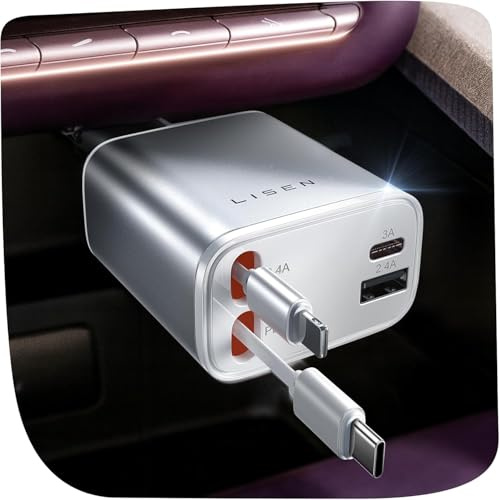 LISEN 4 in 1 Zigarettenanzünder USB C 75W Auto Ladegerät - 12V USB Adapter Auto Zubehör Elektronik, Weihnachts Geschenke für Männer Frauen, Car Gadgets Accessoires für iPhone 17 Pro Max Air, Weiß