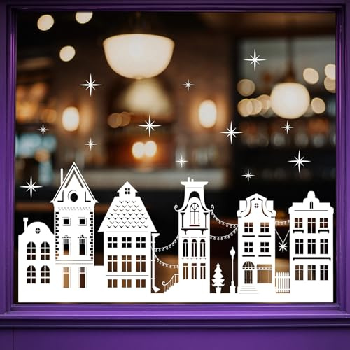 KEPKKU Fensterbilder Weihnachten Selbstklebend, Fensteraufkleber Weiß Fensterdeko Weihnachten Wiederverwendbare Statische Weihnachtsfensterbilder, Fenstersticker Weihnachten Fensterbilder Winter Haus