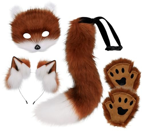 Generisch Fuchsschwanz Kunstpelz Fuchs Maske Therian Tail Tier Fuchs Kostüm Set Fuchsohren Und Schwanz Set Katzen Wolf Kostüm