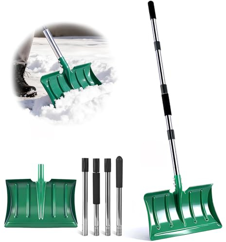 163cm Long Handle Snow Shovel, Heavy Duty Metal Snow Shoveling Tool with 41cm Wide Blade, Long Ergonomic Handle with Anti-Freeze Foam for Snow Removal from Driveway & Car, Mulch, Soil, Grain and Seed