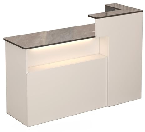 BVCL Bancone Reception, legno Bancone Casse, Separatore con sorgente di luce a LED, cassetto con serratura, Per Hotel/Ufficio/Negozio(White,Right 100cm)