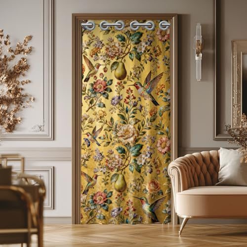 CHGCRAFT Türvorhang für Türöffnung Vintage Blumen Türvorhang Raumteiler Vorhänge mit Kunststoffringen Faltvorhänge (200×100, Kolibris)