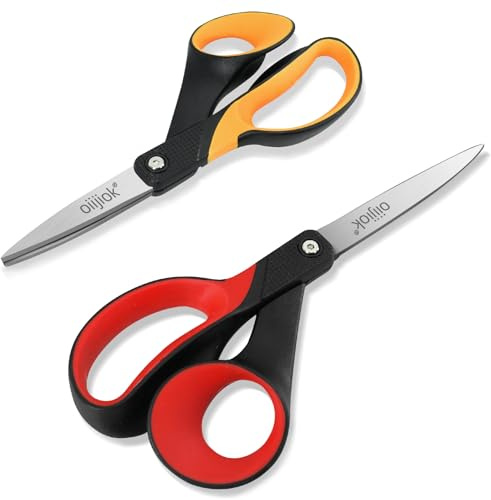 Oiijiok Left Handed Scissors, Stainless Steel Sharp Blade Lefty Scissors with Comfort-Grip Handles, for Home, Office and School, 2-Pack