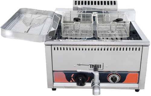 Single-Tank Methane Deep Fat Fryer, 15l Commercial Deep Fryer, Thickened Stainless Steel Deep Fryer, Upgraded Heating Element, Deep Tank Cold Zone, Flame Failure Protection