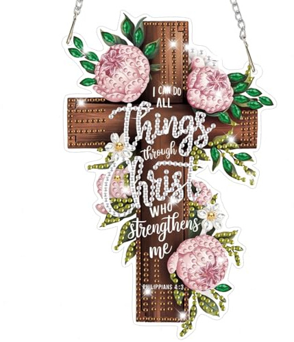 Lxmsja Cross Diamond Art Hanging Kits for Adults, Diamond Art Suncatchers Easter, 5D Special Shape Diamond Painting Pendant Window Ornament Easter Gifts for Home Wall Garden Decor
