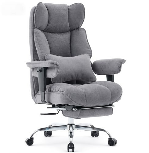 Efomao Desk Office Chair, Big and Tall Fabric Executive Chair with Footrest, High Back Ergonomic Computer Chair, 200KG Heavy Duty Breathable Reclining Plush Padded Desk Chair for Home
