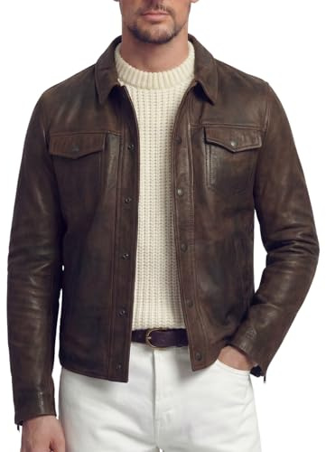 BARONE Giubbotto pelle Uomo - Giacca in vera pelle artigianale, Giubbotto autunno Primavera - Made in Italy Made In Italy - ALE (IT, Testo, M, Regular, Regular, Vegetale Marrone)