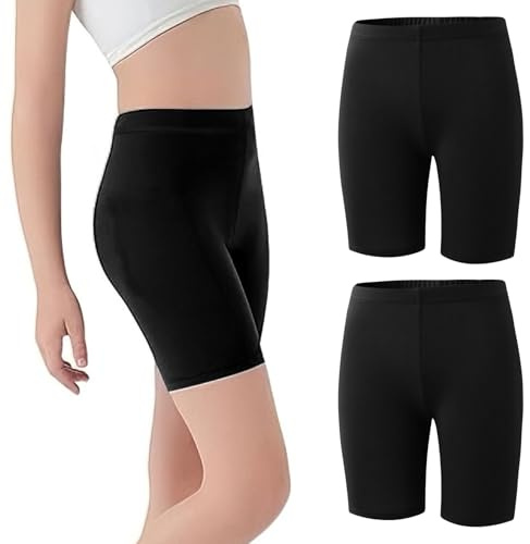 SCCGKP 2 Pack Girls Cycling Shorts Breathable Dance Cycle Gymnastic PE Shorts Under Dress Leggings for Teen Kids Girls Age 5-12 (UK, Age, 9 Years, 10 Years, Regular, Black)