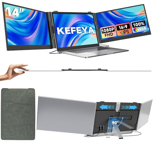 KEFEYA 14” Laptop Bildschirm Erweiterung, 100% sRGB FHD 1080P Laptop Screen Extender, Laptop Monitor Erweiterung für Laptop 13-17,3 mit USB-C/HDMI, Plug & Play für Windows/Mac/Android/Switch/PS5