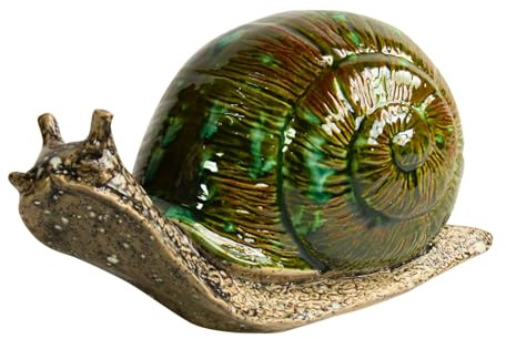 Manufaktur Lichtbogen Gartenfigur Schnecke aus Keramik grün-braun handbemalt Dekofigur Gartendeko Gartendekoration