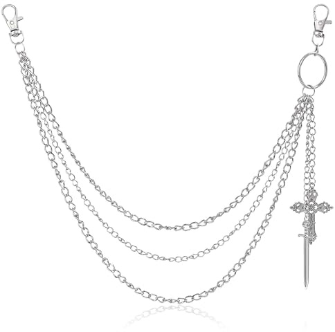 Chain Trouser for Men and Women Hip Hop Punk Jeans Cross Chain Rock Accessories Biker Street Trendy Wallet Cool Male Female Metal Cross Sword Pendant Rapper Style Accessories for Jean Pocket Belt