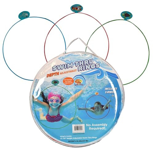 Water Sports Swim Thru Rings, Swimming Pool Toys for Summer Activities and Outdoor Games, 3 Rings with Depth Adjustable Inflatable Heads, Collapsible Design for Travel and Holidays