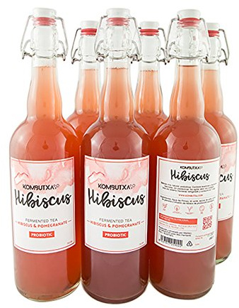 BOISSON ÉCOLOGIQUE KOMBUTXA TE KOMBUCHA - 6 bouteilles 750 ml Thé fermenté bio énergie écologique combustion des graisses sans sucre ajouté (Hibiscus (Hibiscus et Grenade))