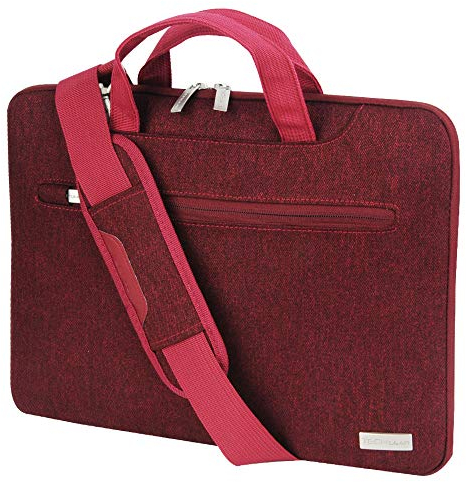 TECHGEAR Tasche für 14-14,6 Laptops - Tragbare Multifunktions Laptop hülle mit verstellbarem Schultergurt, Gepäckriemen und unterdrückbaren Griffen, Tragbarer Organizer Case mit Taschen - Rot