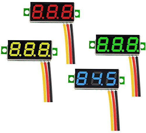 GTIWUNG 4 Stück Mini Digital Voltmeter, DC 0,28 Zoll Drei-Draht Spannungsprüfer, DC 0-100 V Mini Digital Voltmeter Messgerät Tester Led-anzeige Verpolungsschutz und Genaue Druckmessung, 4 Farben