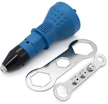 DingGreat Accessorio per rivetto cieco per avvitatrice a batteria o trapano, Rivetto dado elettrico Strumento rivetto Chiave senza filo Inserto adattatore adattatore Auto rivettato (Blu)