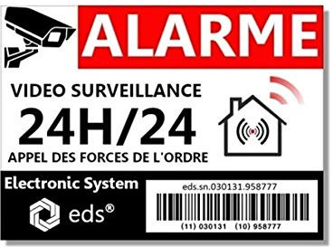 Stickers Alarme Vidéo Surveillance 24H/24 – Style Code Barre – Lot de 8 Autocollants Dissuasion | Sécurité Maison, Garage, Commerce, Fenêtres & Portes | Résistant UV & Pluie