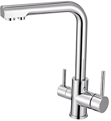 Hapilife 3 Way Kitchen Tap with Water Filter Brushed Nickel Three Way Kitchen Mixer Taps with Drinking Water Filter Tap Dual Lever Stainless Steel 3 in 1 Taps for Kitchens Sink 360° Swivel