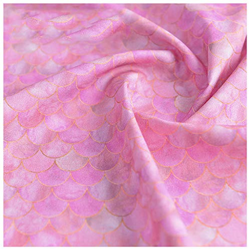 100% Baumwollstoff Farbverlauf Japanischer Fischschuppen-Druck Meerjungfrauenschuppen Geometrischer Dekorationsstoff zum Nähen DIY-Kunsthandwerk 130cm Breit(Size:1m,Color:Rosa)