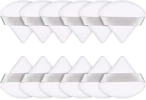 12 Soplos de Polvo Aplicadores Maquillaje Triángulo Facial para Polvos Sueltos Esponja de Base Cosmética Cuerpo Herramienta de Maquillaje en Seco Húmedo Polvo Mineral (Blanco)