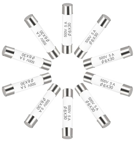 sourcing map 10er Packung Keramik Sicherung 5A, 6x30mm Feinsicherungen Schnellschlag Auslösecharakteristik Sicherung 500V für Leiterplatten Elektronische Geräte
